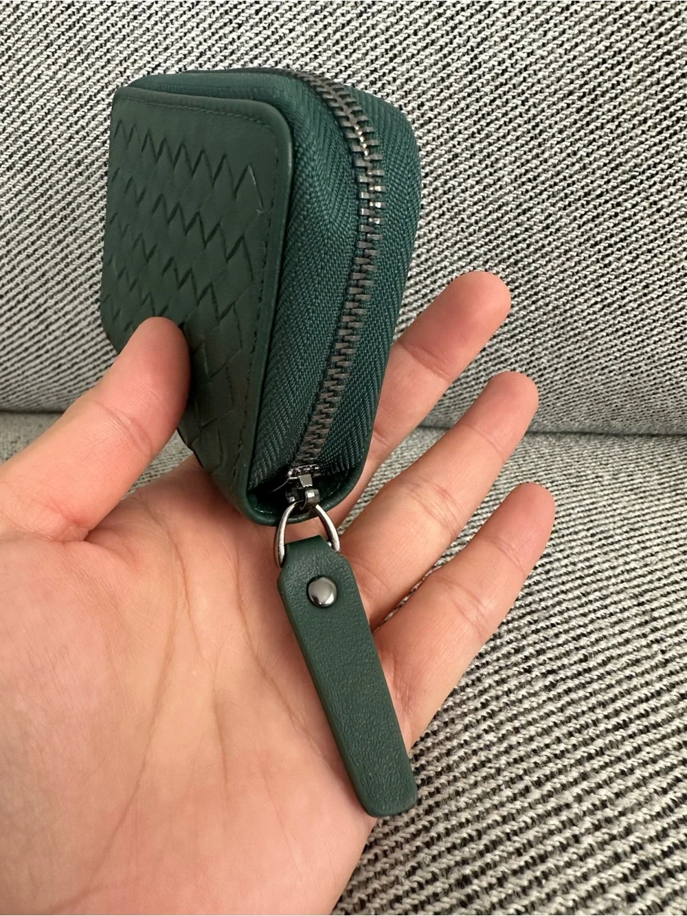 Woven Leather Zip-Around Card Holder Wallet/Card Case Green